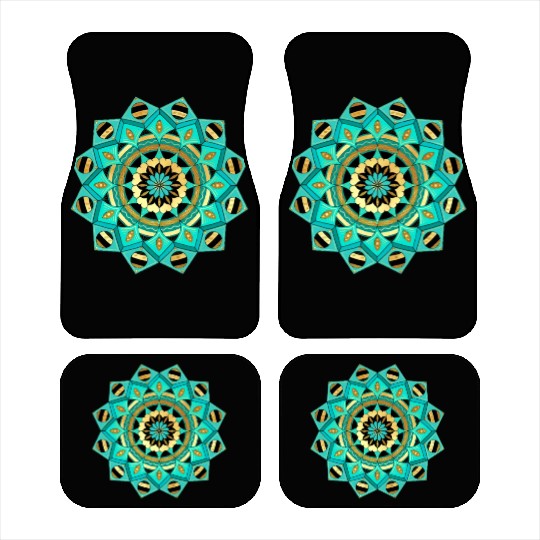 Mandala blue gold black with hearts Car Mats