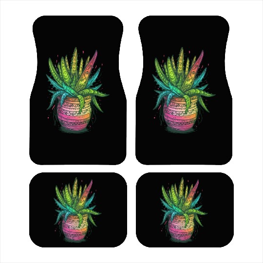 Psychedelic Aloe Vera Succulent Plant Gardener Car Mats