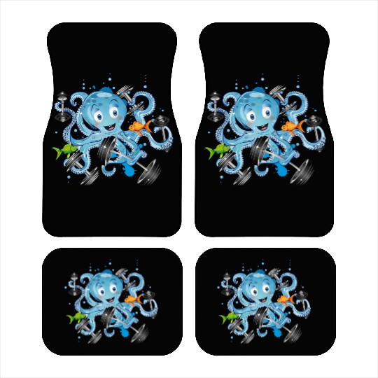 Bodybuilder octopus with dumbbells training Car Mats