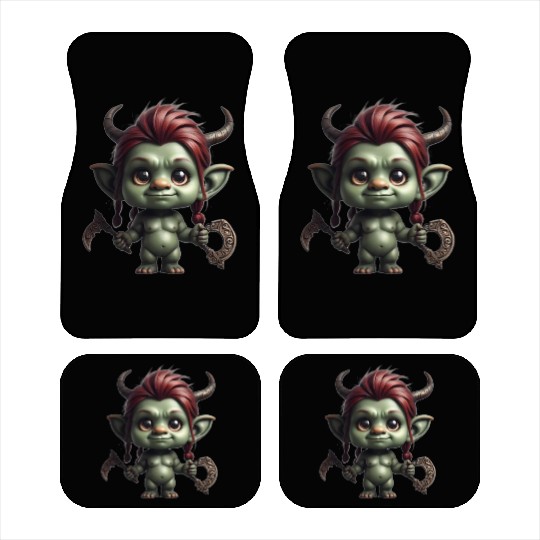 Horned troll boy with axe and sickle Car Mats
