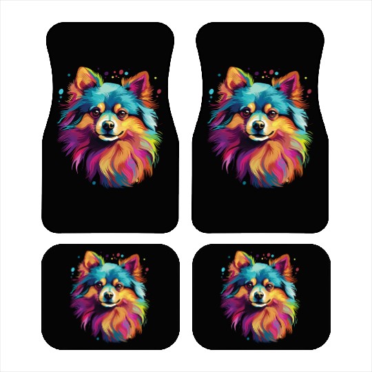 Watercolor Colorful Pomeranian Car Mats
