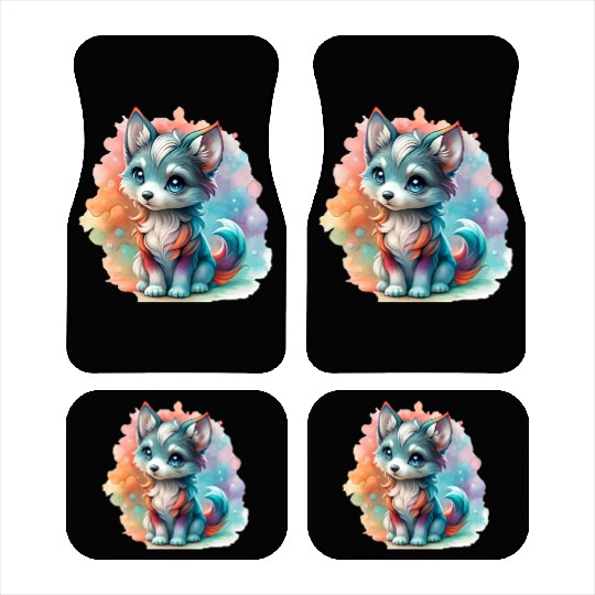 Cute Chibi Grey Wolf For Wolf Lovers Car Mats