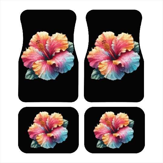 Tropical Hibiscus flower Art illustration Car Mats