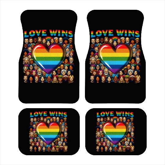 Love Wins Rainbow Heart LGBT Pride Design Car Mats
