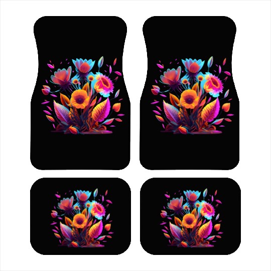 Cyberpunk Neon Glow FlowersDesign Car Mats