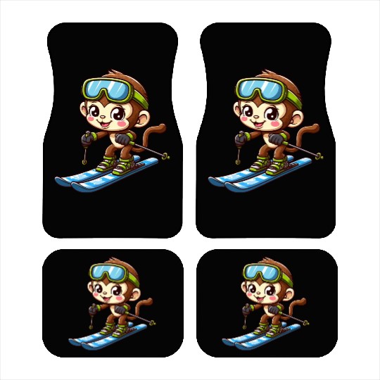 Monkey Chimpanzee Skier Winter Sports Vacation Car Mats