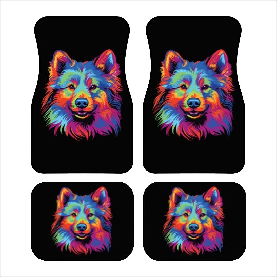 Watercolor Colorful Finnish Lapphund Car Mats