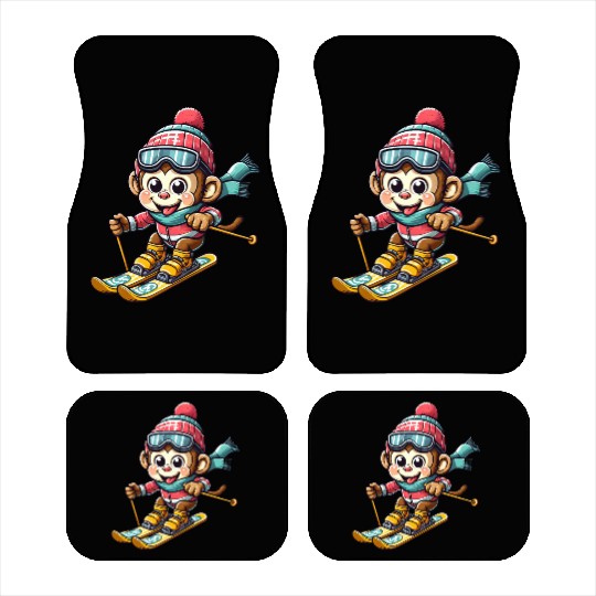 Monkey Chimpanzee Skier Winter Vacation Design Car Mats