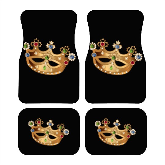 gold-colored crown with gemstones and pearls Car Mats