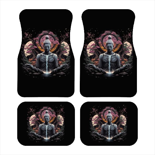 Buddha's Serenity: Cherry Blossom Waterfall Car Mats