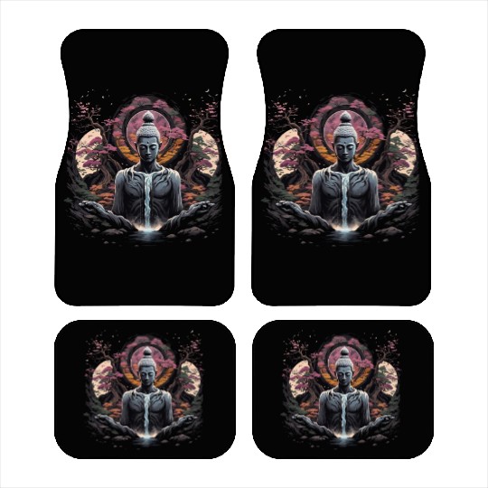Buddha's Serenity: Cherry Blossom Waterfall Car Mats