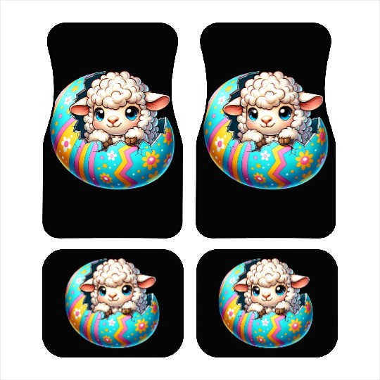 Colorful Lamb Hatching from Easter Egg Cartoon Car Mats