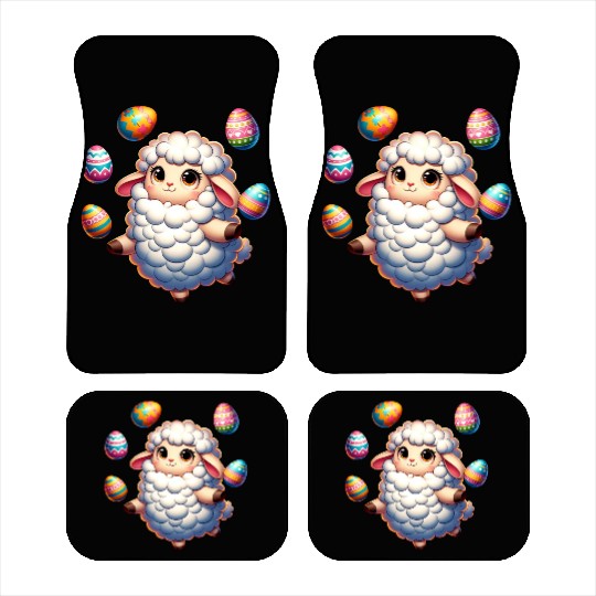 Colorful Easter Egg Juggling Lamb Cartoon Car Mats
