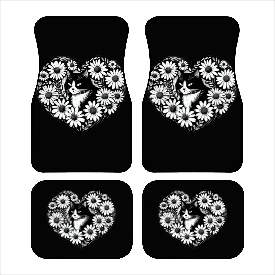 Tuxedo Cat Daisy Car Mats