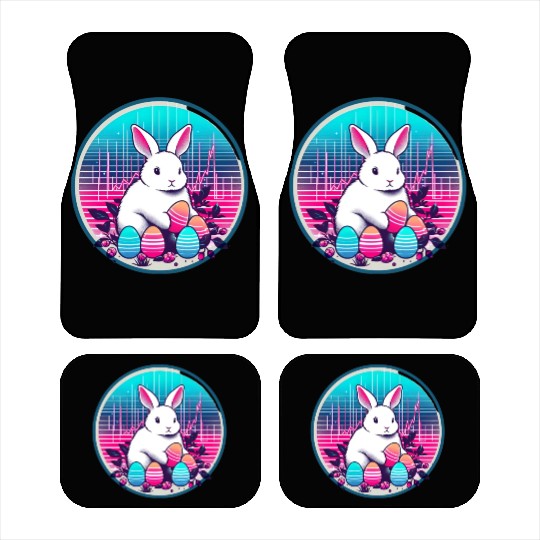 White Easter Bunny with Eggs Car Mats