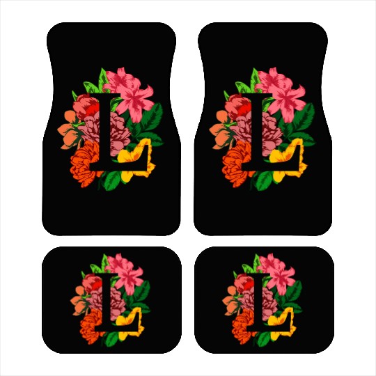 Capital letter L monogram with peony, lily flowers Car Mats