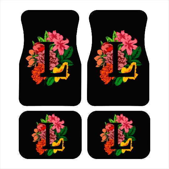 Capital letter L monogram with peony, lily flowers Car Mats