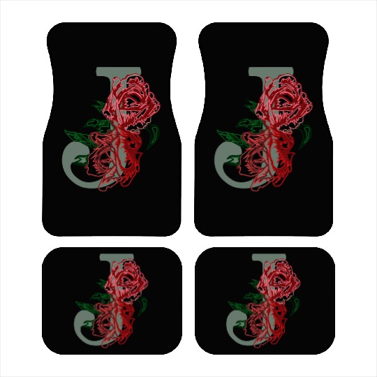 Capital letter J monogram and contour rose flowers Car Mats