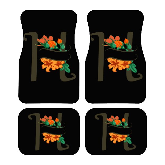 Capital letter H monogram with roses and lily Car Mats