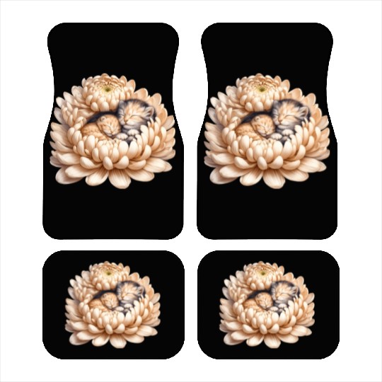 Kittens Sleeping In Flower Car Mats