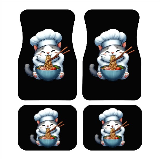 Kawaii Anime Whimsical Cat Japanese Ramen Noodles Car Mats