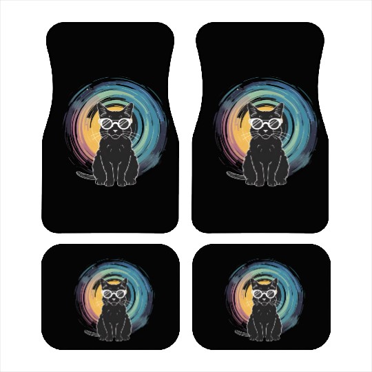 Solar Eclipse 2024 Cat Wearing Glasses Car Mats