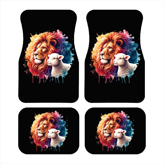 Lion and Lamb Christian Watercolor Design Car Mats