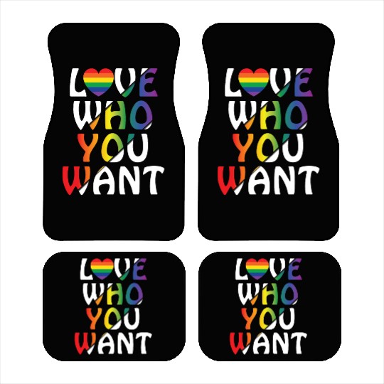 LGBT Love Who You Want Rainbow Heart Gay Pride Car Mats