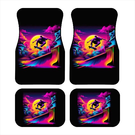 AI Airbrushed Synthwave Skate Scene Car Mats