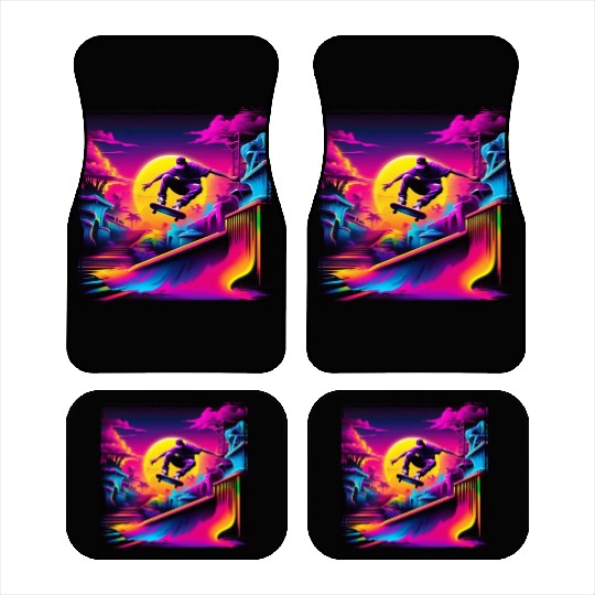 AI Airbrushed Synthwave Skate Scene Car Mats