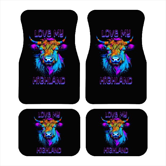 I Love My Highland | Psychedelic Cow Art Car Mats