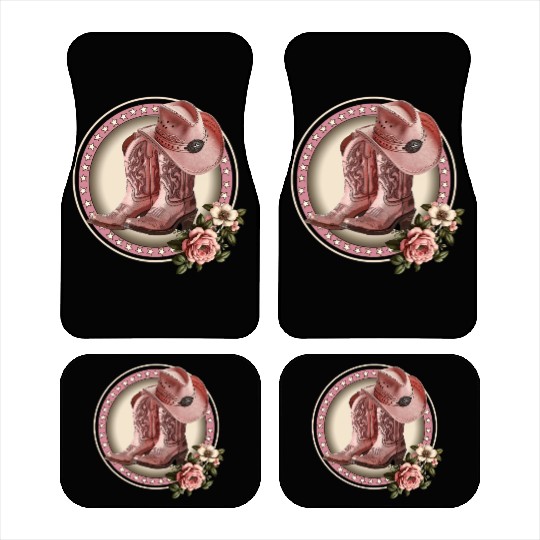 PINK COWGIRL BOOTS, PINK COWGIRL HAT RETRO WESTERN Car Mats