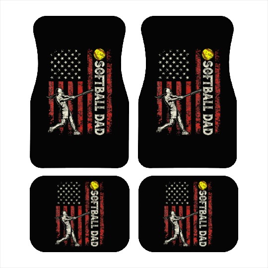 Softball Dad US Flag Gifts For Dad Men Patriotic Car Mats
