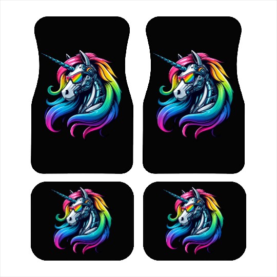 Cool Cyborg Unicorn Rainbow Car Mats