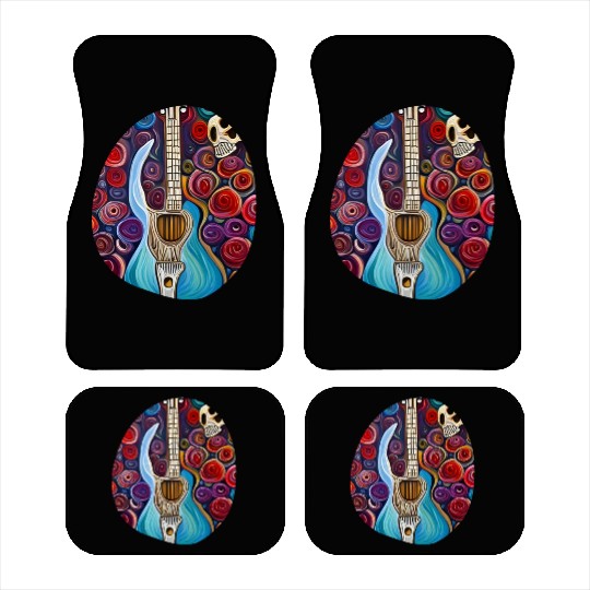 Blue Electric Guitar, Skull and Roses Car Mats