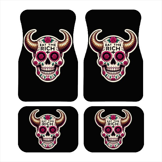 Horned Sugar Skull, eat the rich skull Car Mats