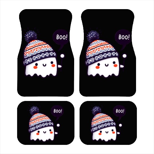 Ghostly Surprise with Knitted Hat Car Mats