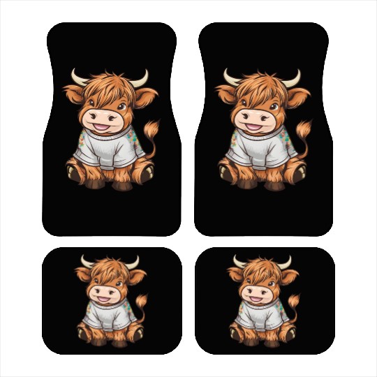 Cute Baby Highland Cow Graphic Highland Cattle Car Mats
