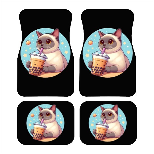 Siamese cat having bubble tea Car Mats