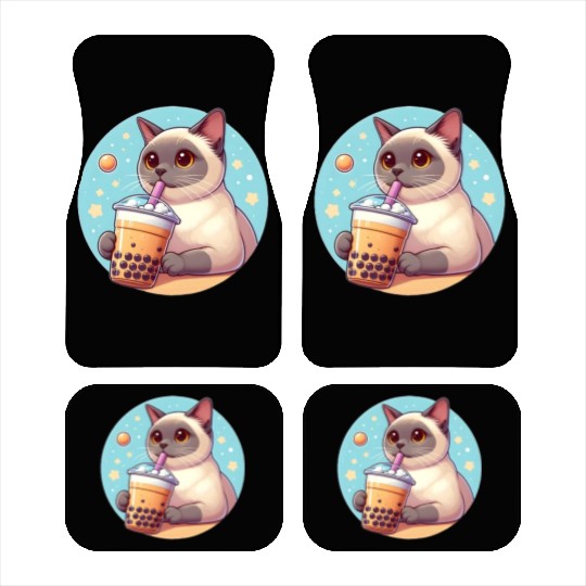 Siamese cat having bubble tea Car Mats