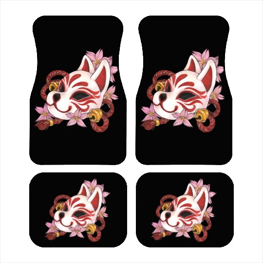 Great Kitsune Inari Kabuki mask with cherry blosso Car Mats
