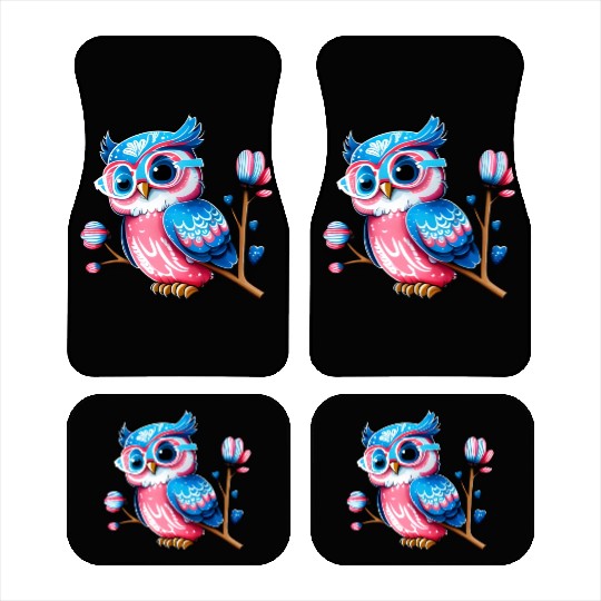 Red White and Blue Owl Car Mats