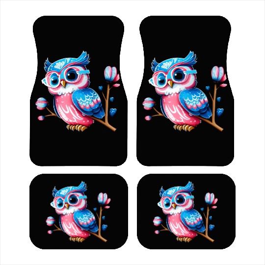 Red White and Blue Owl Car Mats