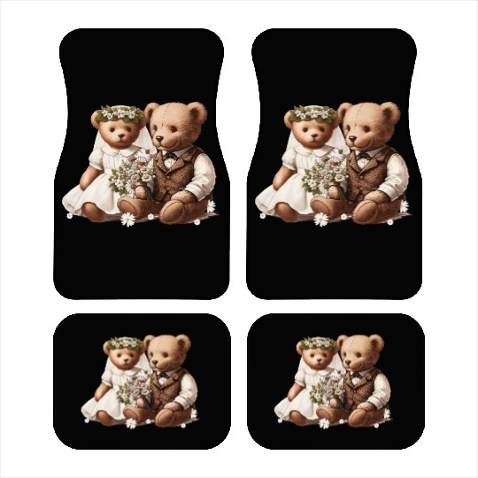 Vintage wedding: teddy bear bride and groom Car Mats