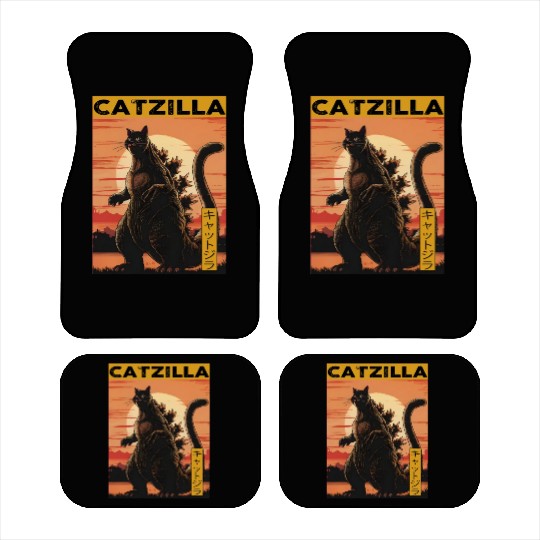 Catzilla Vintage Funny Cute Cat Art Japanese Sunse Car Mats