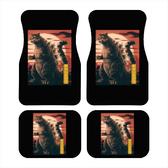 Funny Cute Cat Art Japanese Sunset Retro Catzilla Car Mats