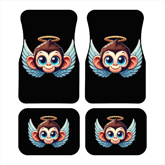 Monkey chimpanzee cartoon angel wings Car Mats