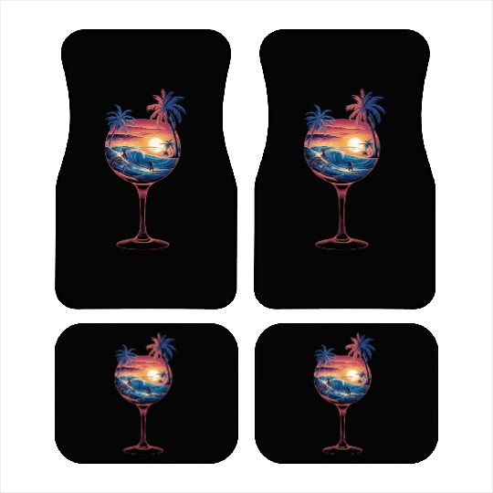 Tropical Sunset Surf - Wine Glass Escape Car Mats