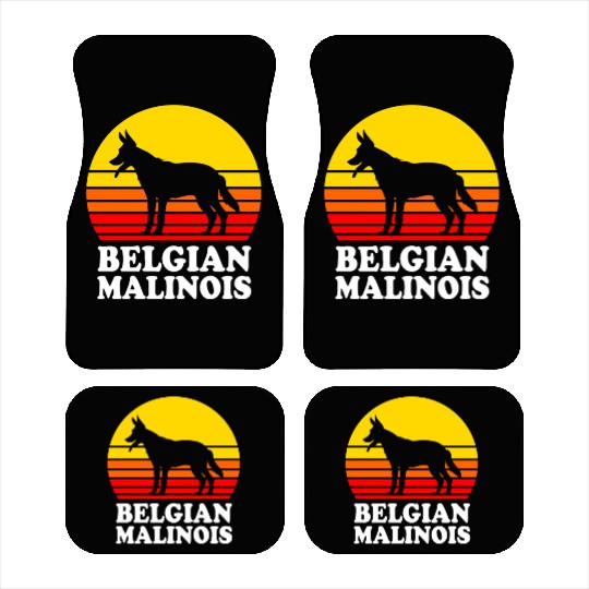 Retro Sunset Dog Silhouette Belgian Malinois Dog Car Mats