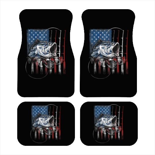 Fishing US Flag Vintage Bass Fisherman Gift Car Mats